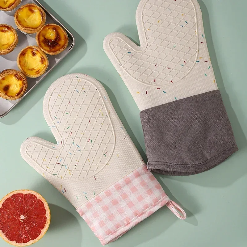 Oven Mitt Silicone - 電子レンジ耐熱手袋シリコーン抗火傷綿ベーキングクッキンググローブキッチンアクセサリーオーブンミット耐熱皿