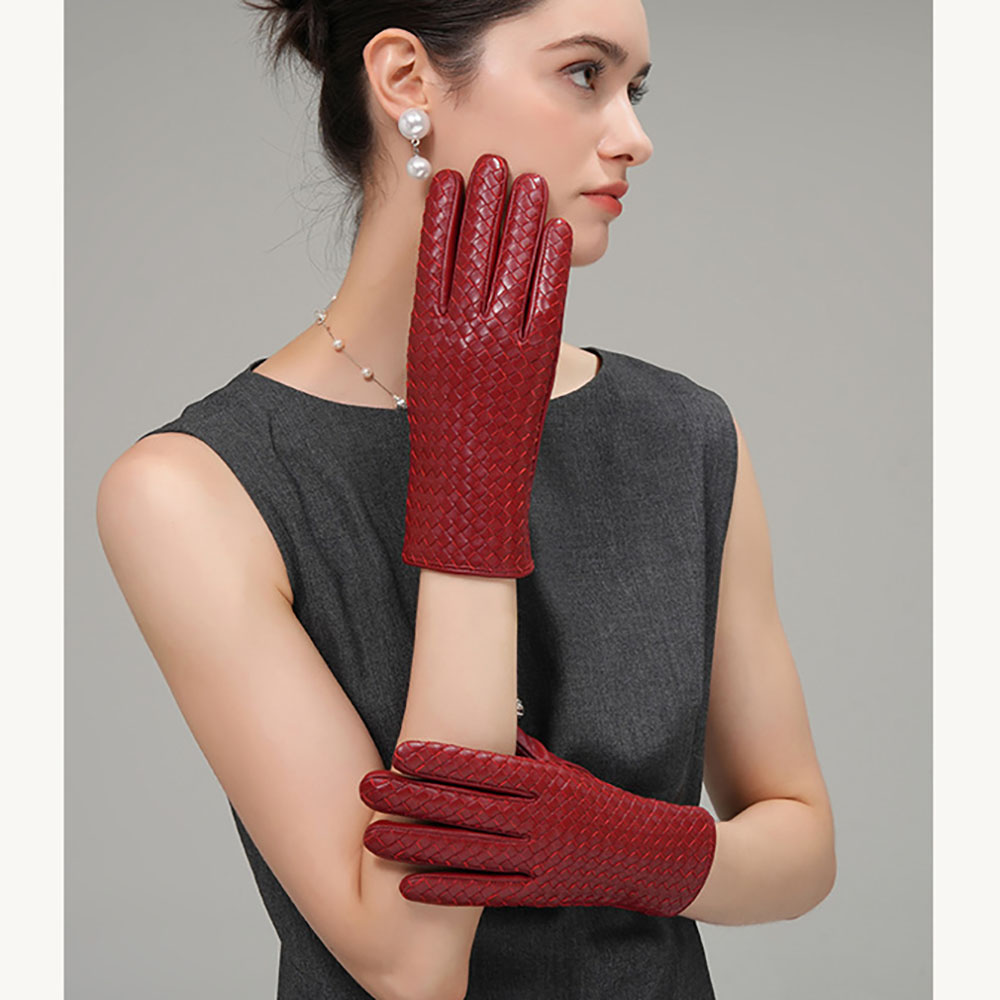 冬用レディース本革製暖かい織りデザインシープスキン手袋 ファ - Wool Glove Lined のレビューと価格