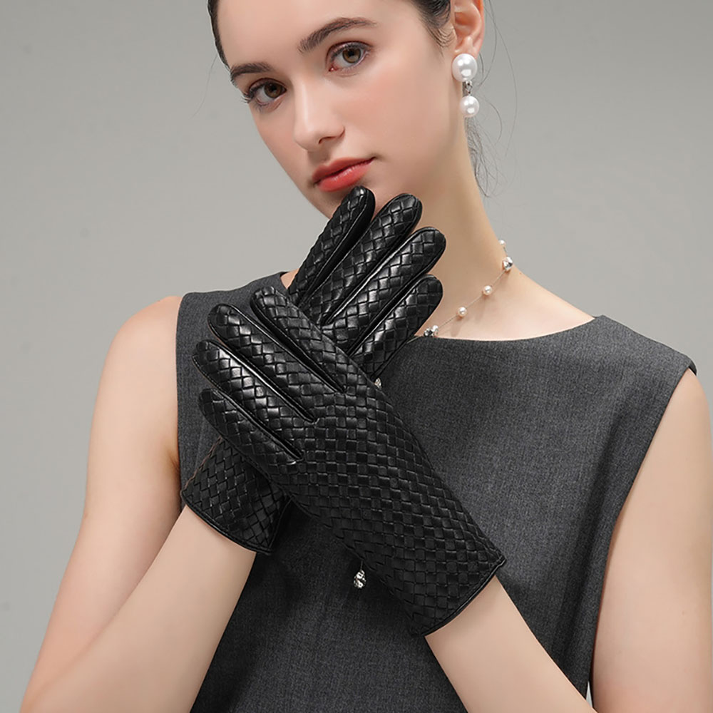 冬用レディース本革製暖かい織りデザインシープスキン手袋 ファ - Wool Glove Lined のレビューと価格